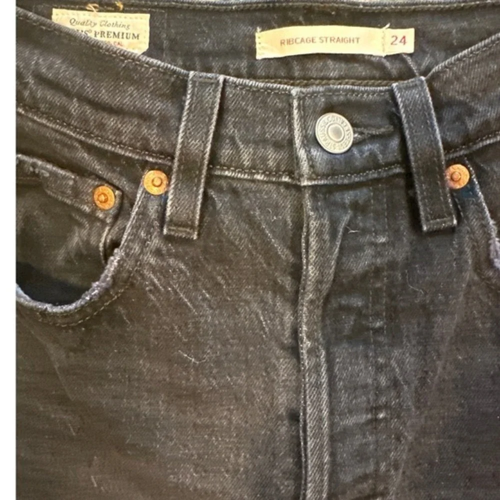 Levi's Ribcage Straight Ankle Jeans Black Wash High Rise Size 24